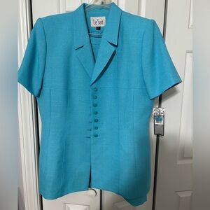 Vintage (late 90s) Le Suit in sky blue; women’s 16